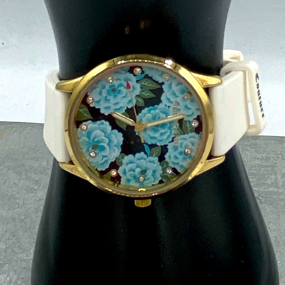 Juicy Couture Black Label Watch With Black Face Blue Floral Design NWT